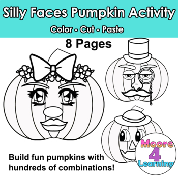 Silly faces pumpkin activity coloring cut paste printable by moorelearning