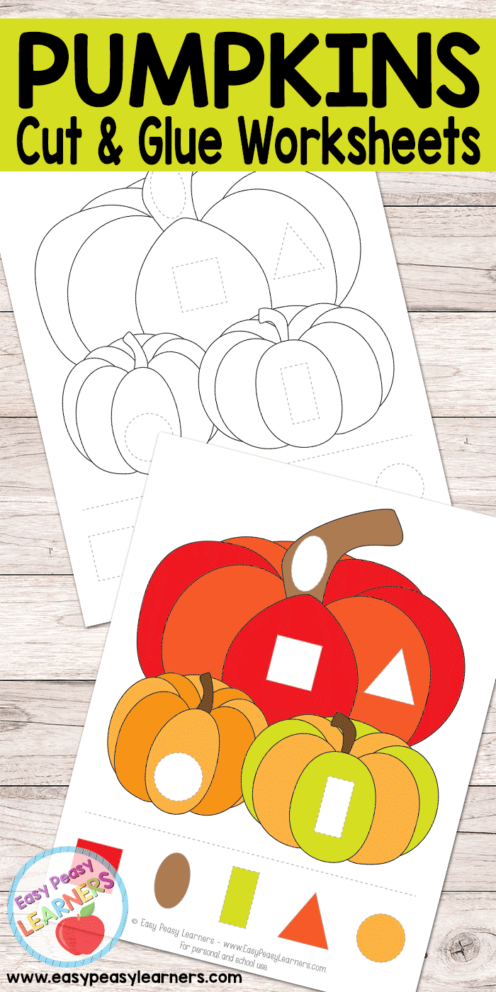 Free pumpkins cut and glue worksheets