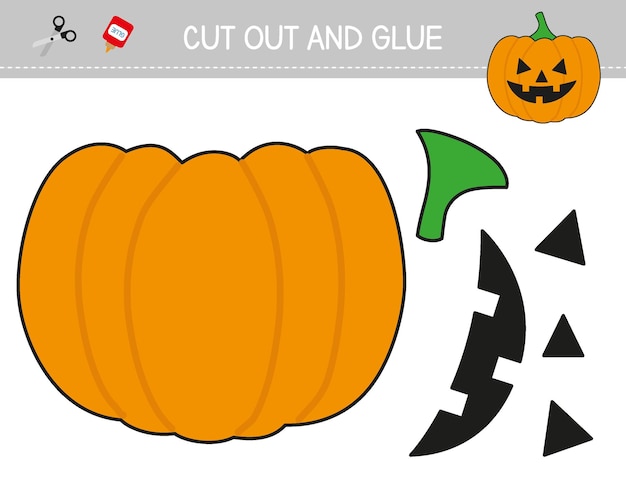 Premium vector halloween pumpkin cut and glue worksheet for kids jack o lantern cutting practice educational game