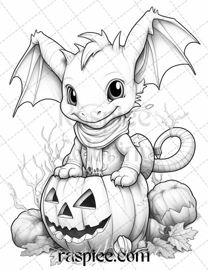 Cute pumpkin dragons graycale coloring pages for adults and kids p â coloring