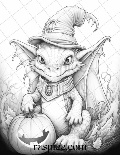 Cute pumpkin dragons graycale coloring pages for adults and kids p â coloring