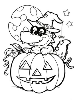 Halloween dragon coloring page printable tpt