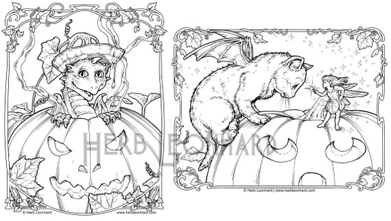 Halloween pumpkin pair dragonkitten coloring page herb leonhard