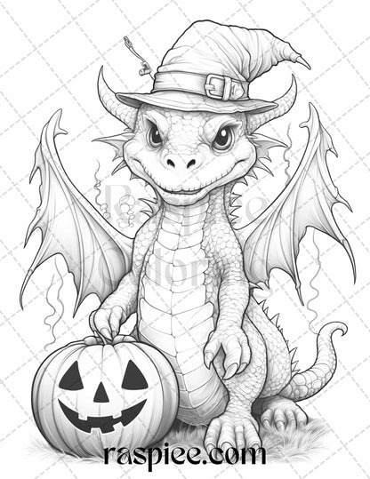 Cute pumpkin dragons graycale coloring pages for adults and kids p â coloring