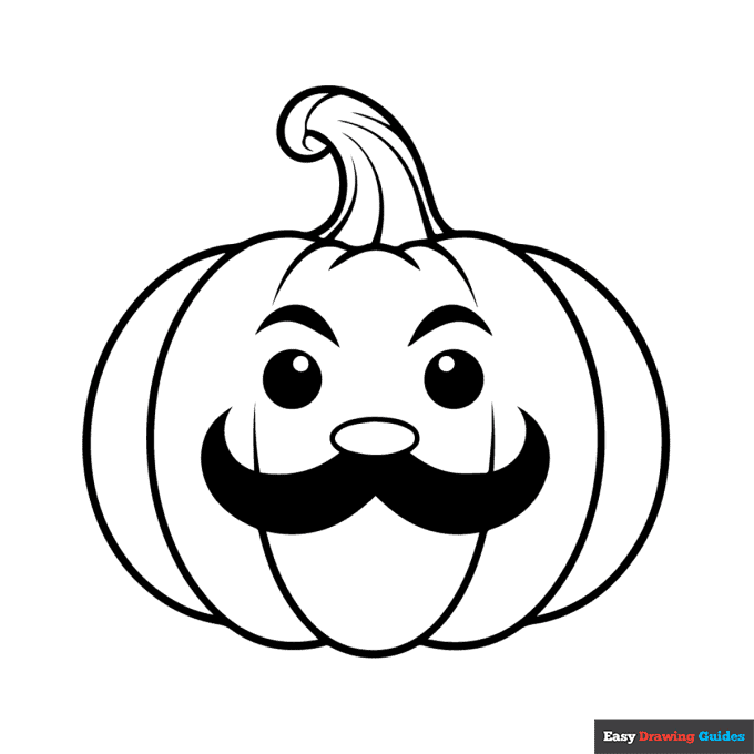 Pumpkin with mustache coloring page easy drawing guides