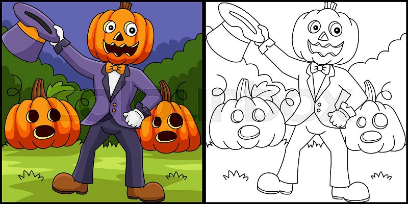 Pumpkin head man coloring page illustration stock vector