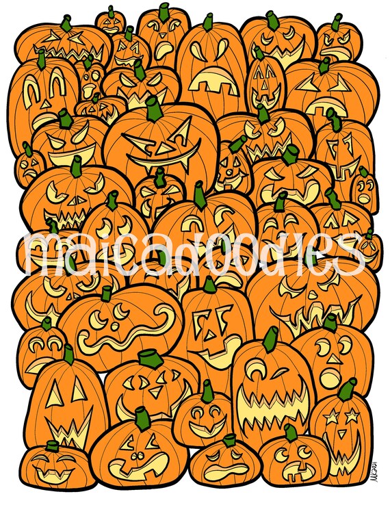 Coloring page pumpkin faces instant download celebrate halloween fall coloring pages coloring for anxiety relief stress relief