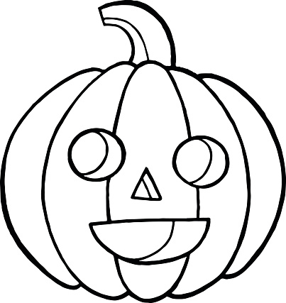 Coloring page and doodle sketch with pumpkin for halloween autumn cartoon vegetable with face stock illustration