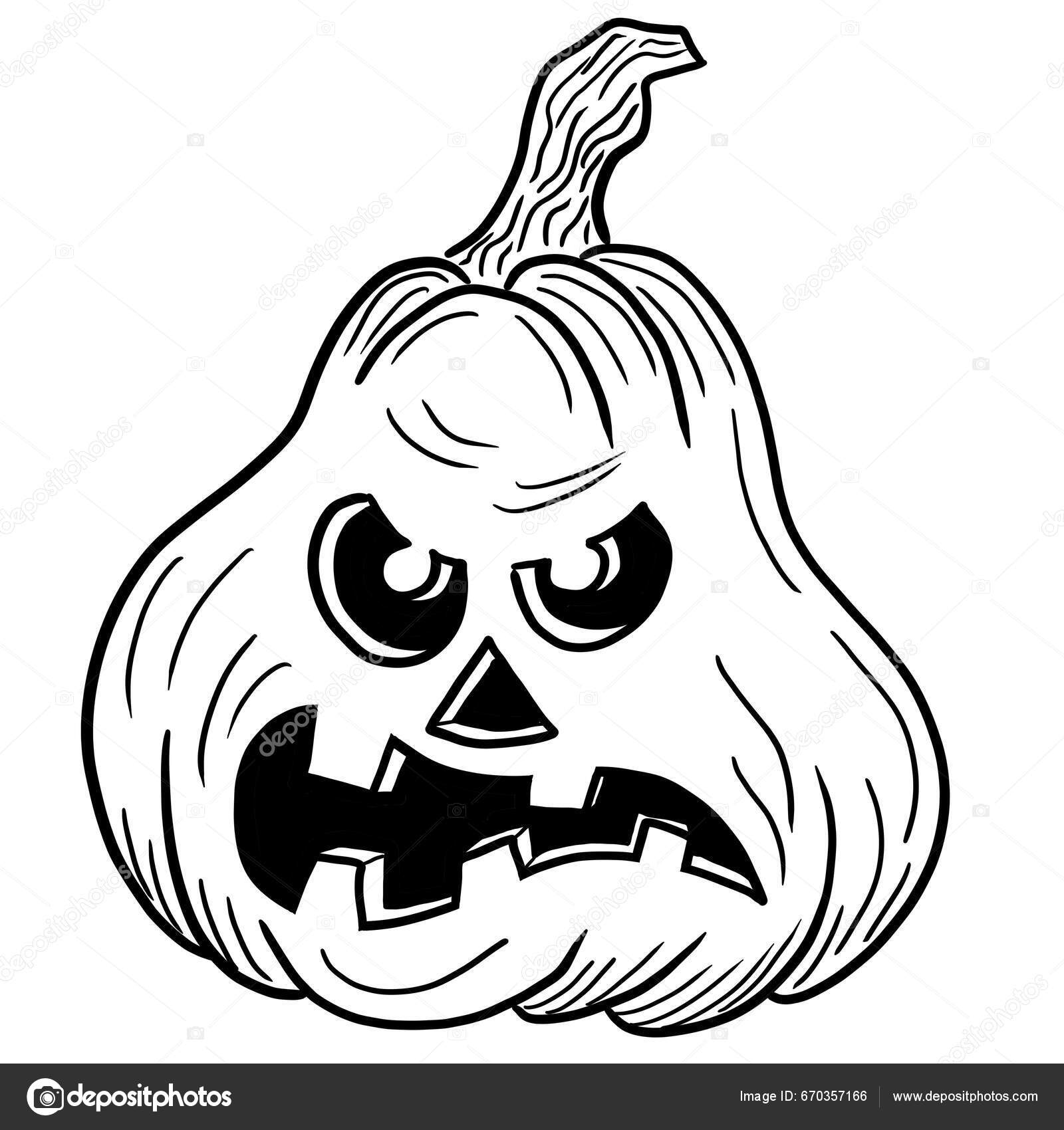 Illustration hand drawn halloween pumpkin face coloring book stock photo by antimartina