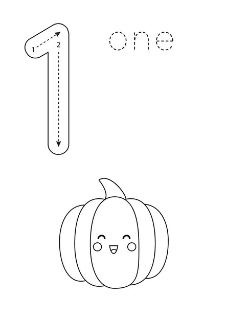 Premium vector flashcard number preschool worksheet black and white pumpkin