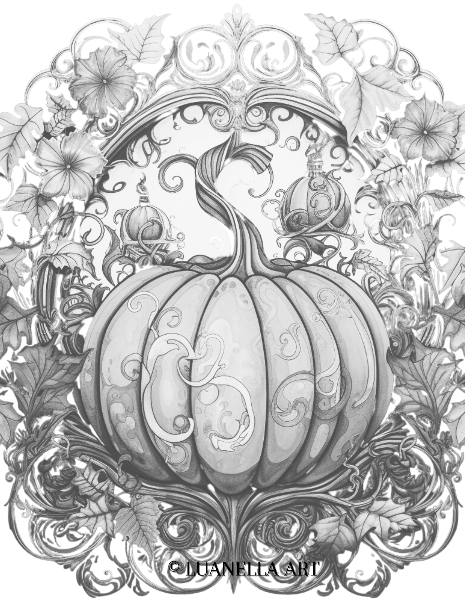 Single pumpkin in pumpkin patch color page â luanella art