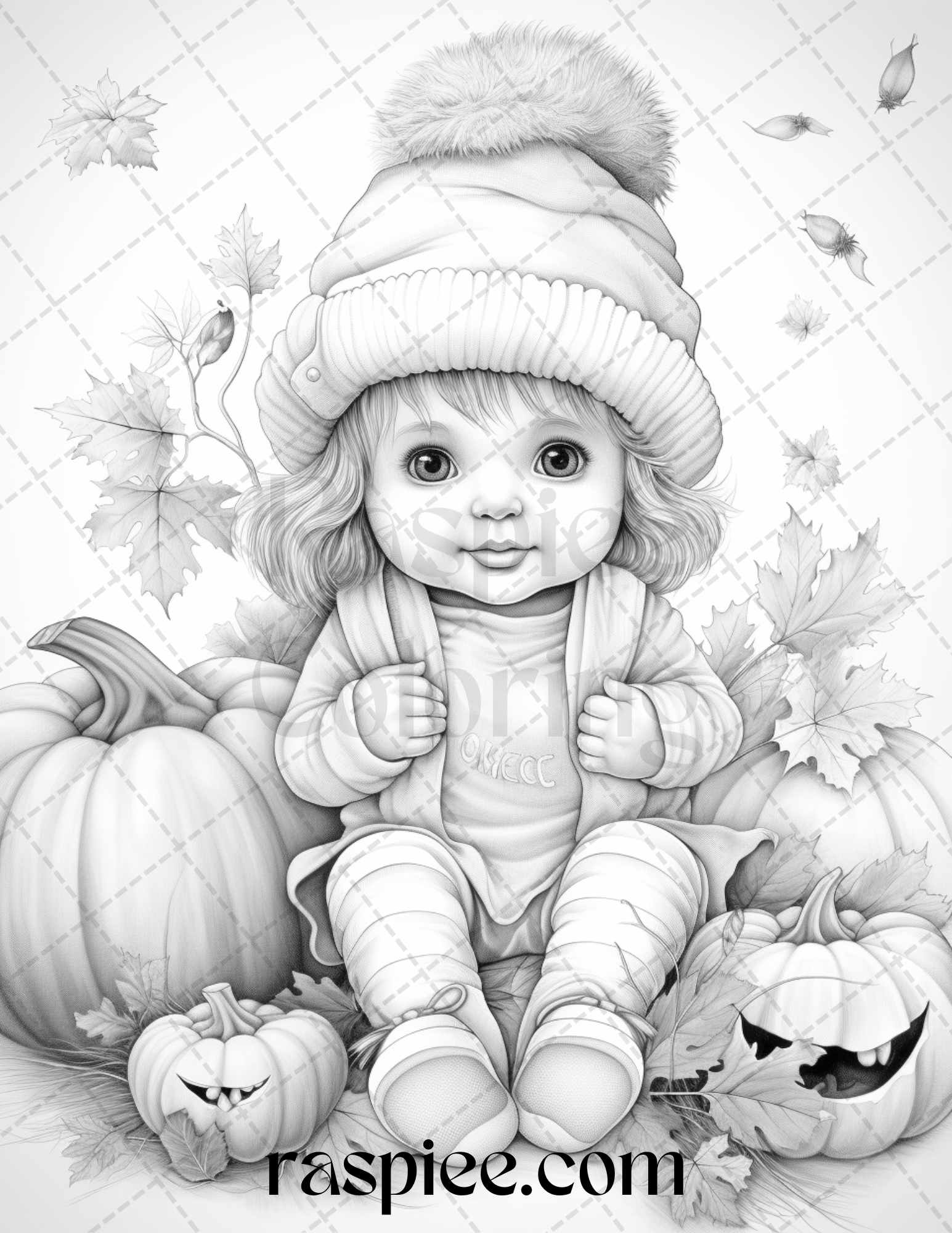 Pumpkin babies grayscale coloring pages for adults and kids printa â coloring