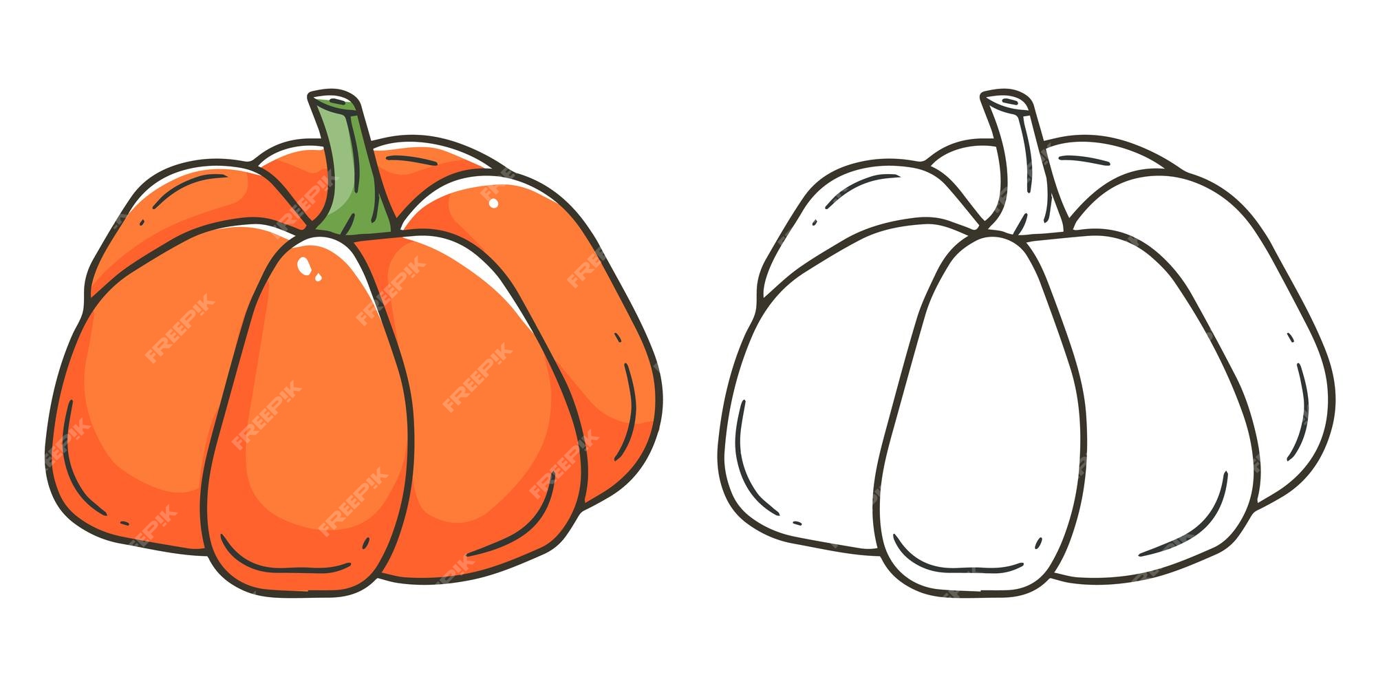 Premium vector pumpkin coloring book with an example of coloring for children coloring page with vegetable