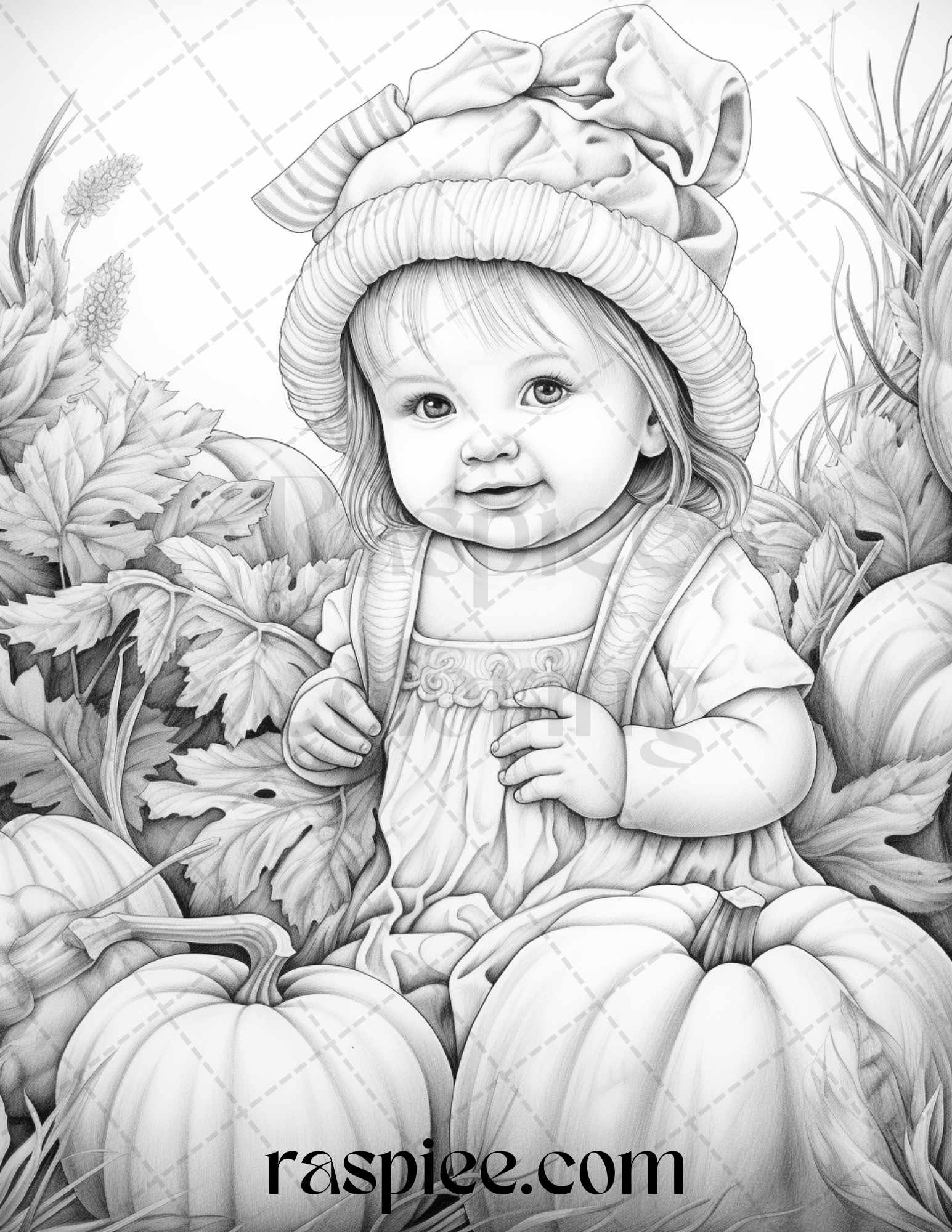 Pumpkin babies grayscale coloring pages for adults and kids printa â coloring