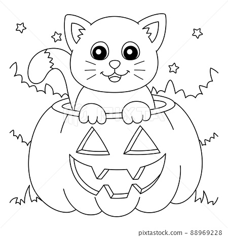 Pumpkin cat halloween coloring page for kids