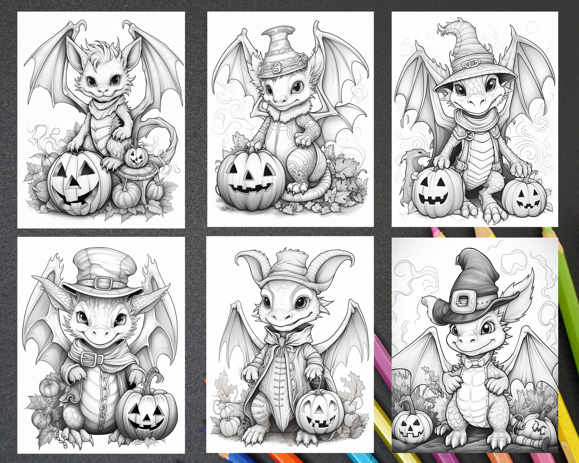 Cute pumpkin dragons graycale coloring pages for adults and kids p â coloring