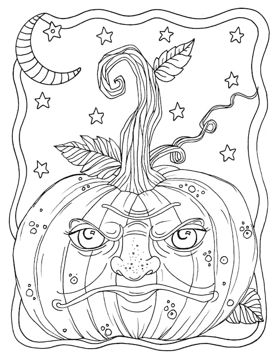 Grumpy pumpkin digital download halloween adult coloring fun digital pages instant download printables fall