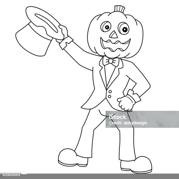 Pumpkin head man halloween coloring page isolated stock illustration