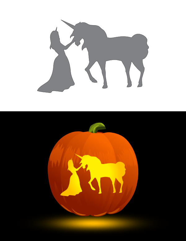 Printable princess and unicorn pumpkin stencil