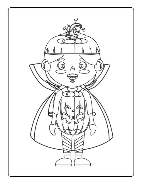 Premium vector halloween coloring pages for kids with hand drawn black color pumpkin sketch illustration