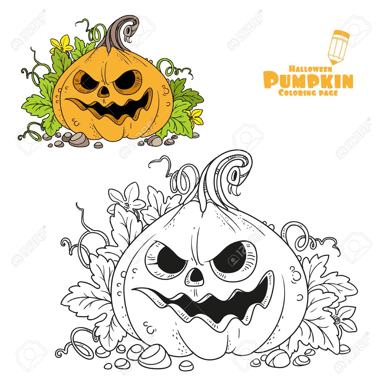 Lantern from pumpkin with the cut out of a grin and leaves color and outlined for coloring page royalty free svg cliparts vectors and stock illustration image