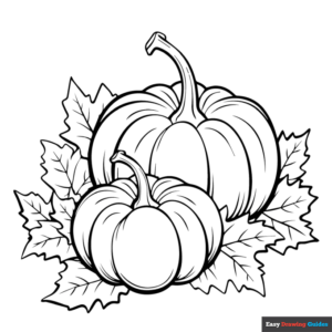 Two pumpkins with leaves coloring page easy drawing guides