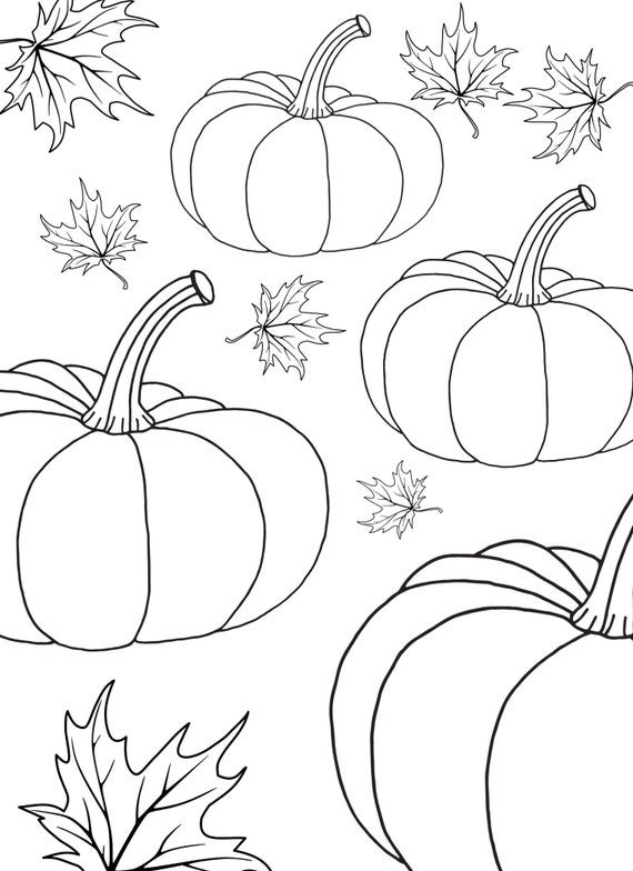 Autumn pumpkin and leaf coloring page