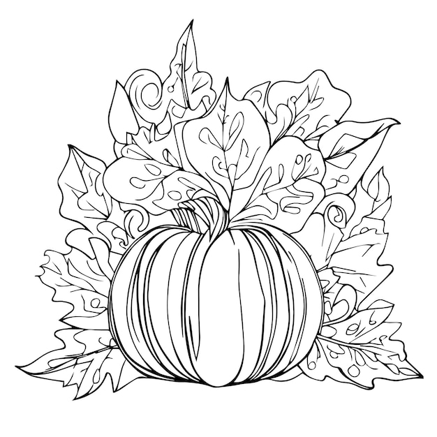 Premium vector pumpkin and leaves for halloween coloring page for children cute fall coloring pages