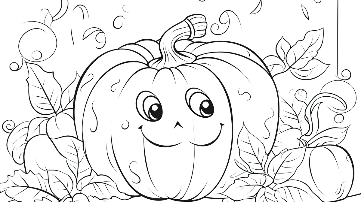 Cute pumpkin with smiley faces in the leaves coloring pages background pumpkin coloring picture pumpkin vegetable background image and wallpaper for free download