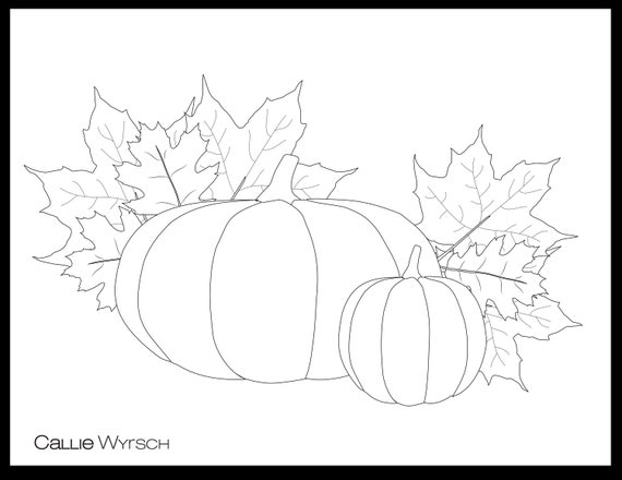 Fall leaves and pumpkin coloring page