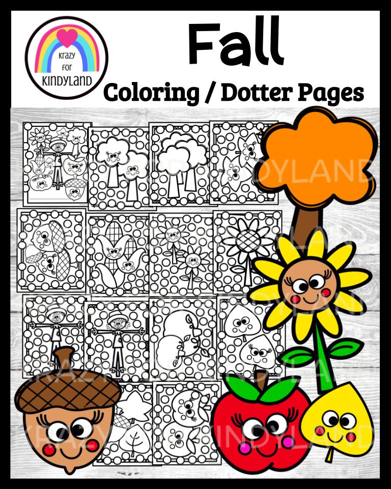 Fall coloring dauber pages booklet autumn pumpkin apple leaf tree acorn