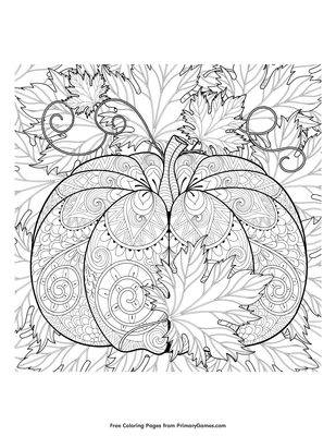 Pumpkin and leaves coloring page â free printable pdf from