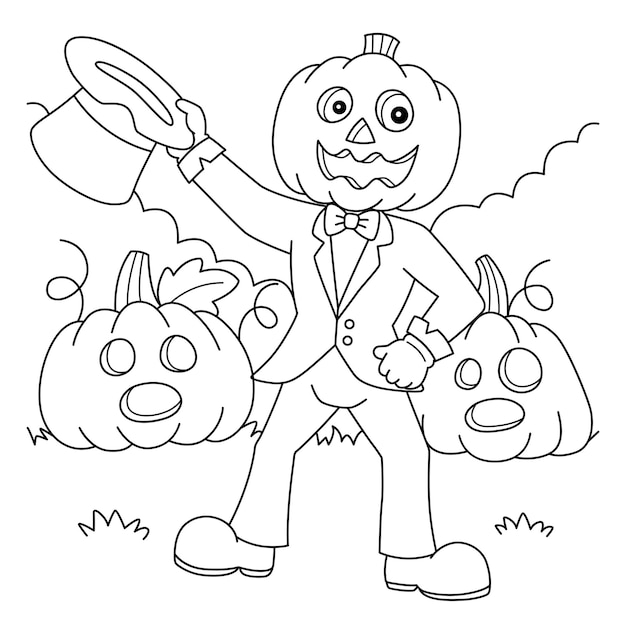 Premium vector pumpkin head man halloween coloring page for kids