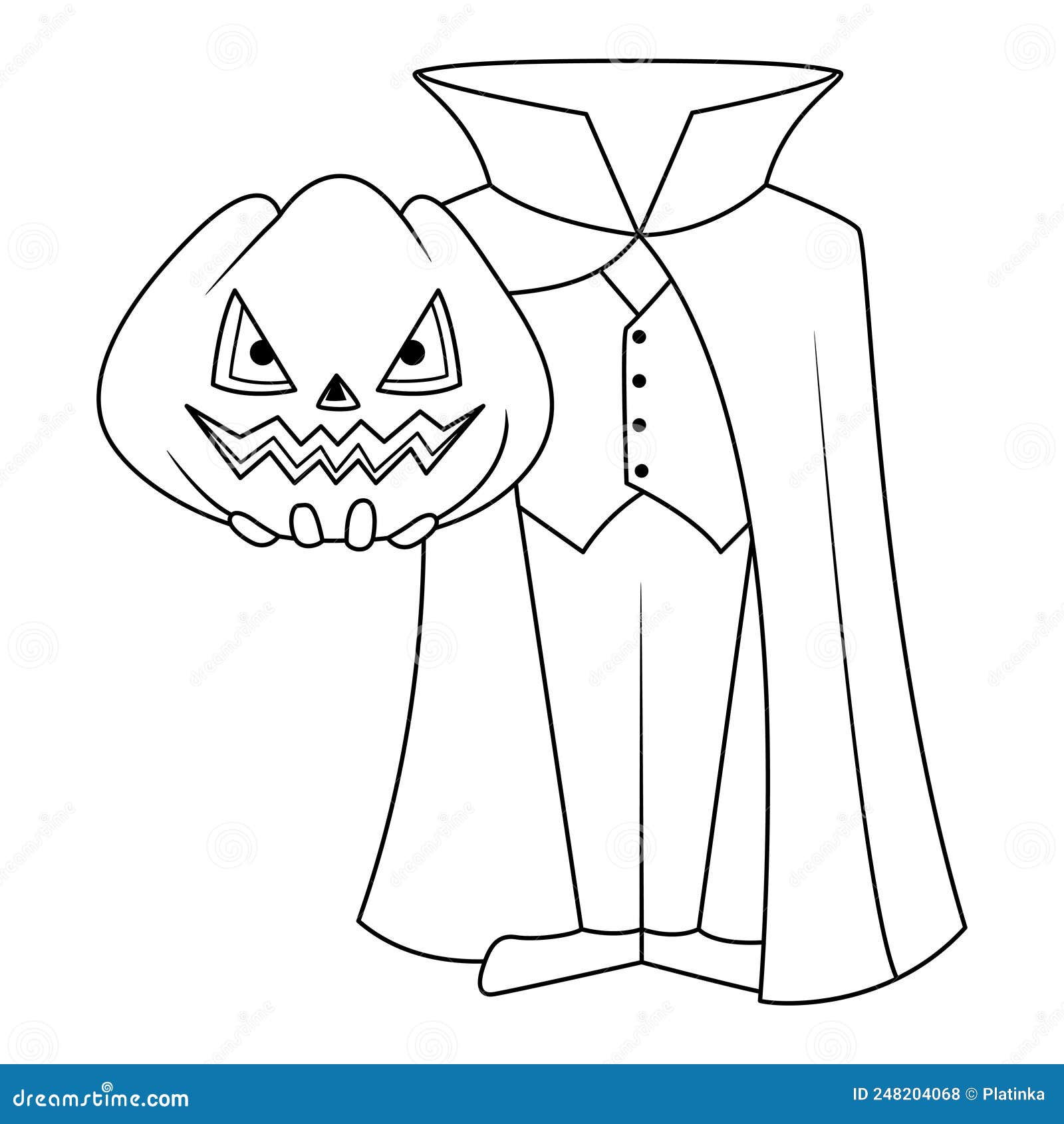 Halloween man with pumpkin for head coloring page stock vector