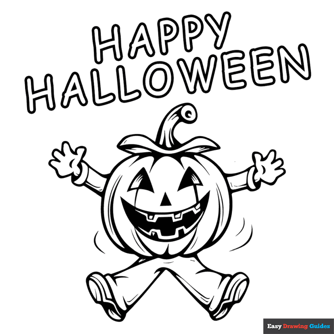 Pumpkin man happy halloween card coloring page easy drawing guides