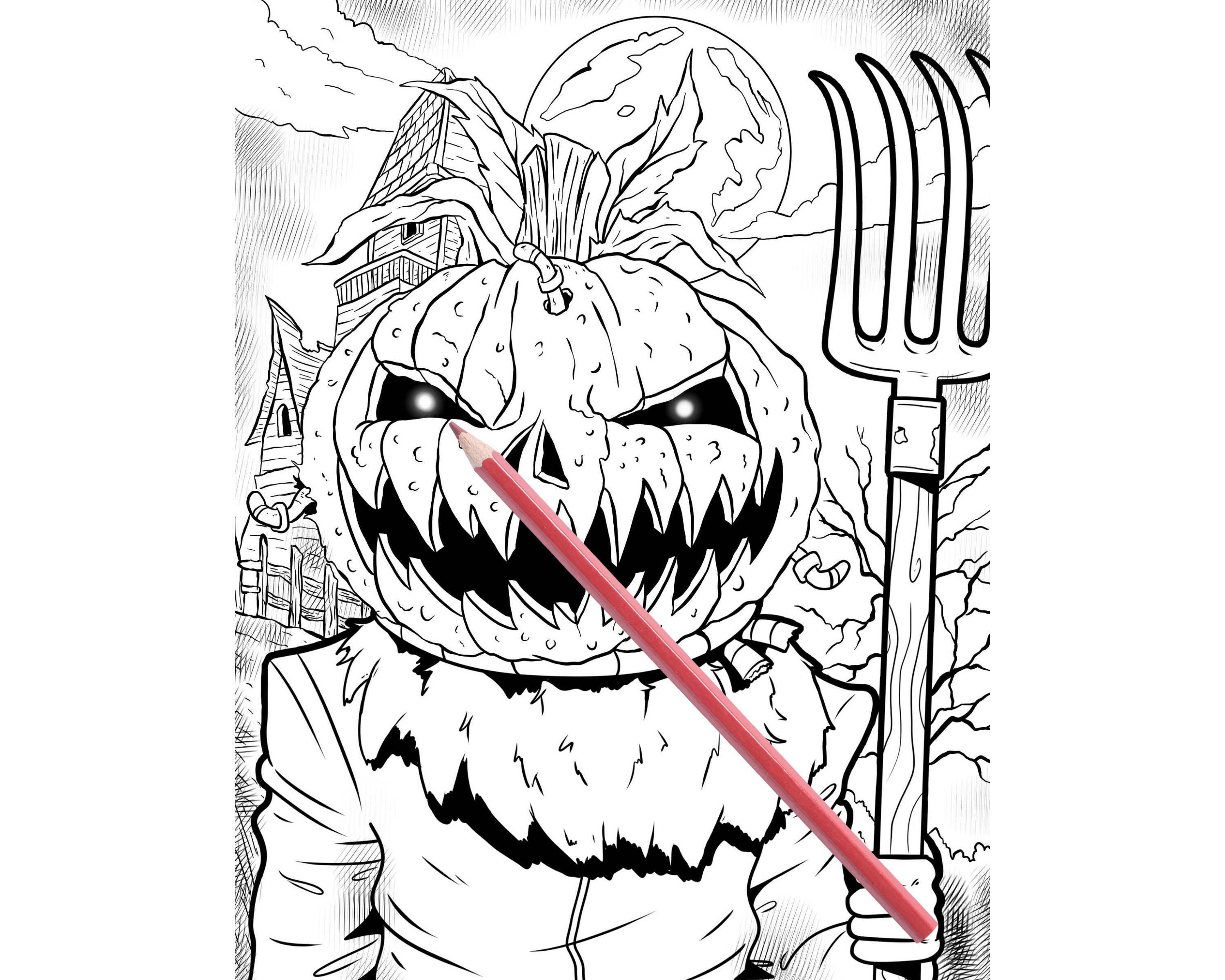 Halloween pumpkin coloring page haunted house