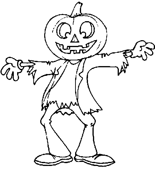 Happy halloween pumpkin head coloring page for kids