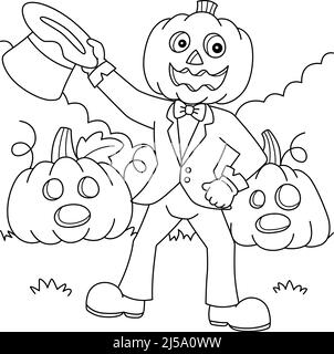 Pumpkin head man coloring page illustration stock vector image art