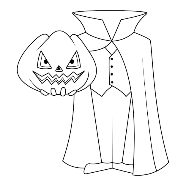 Premium vector halloween man with pumpkin for head coloring page