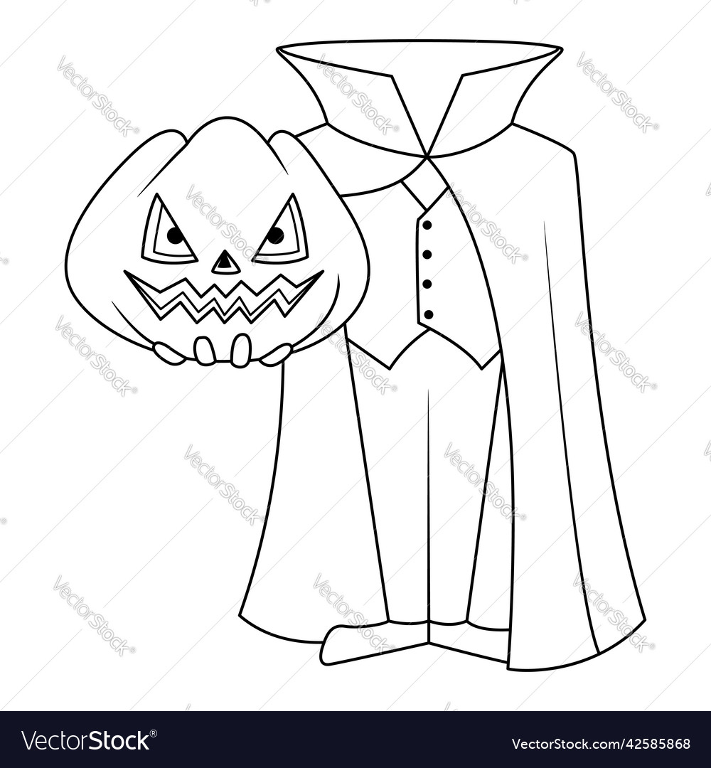 Halloween man with pumpkin for head coloring page vector image