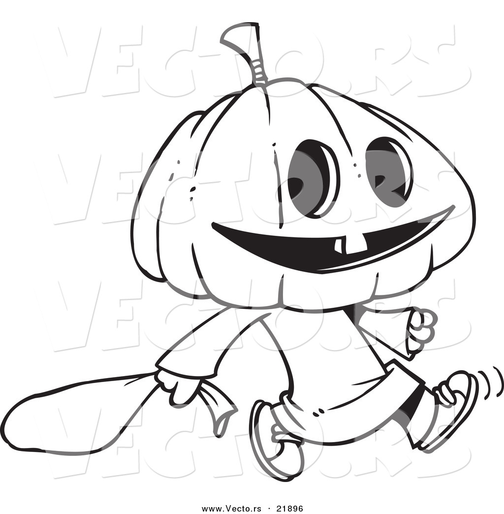 R of a cartoon pumpkin head trick or treater