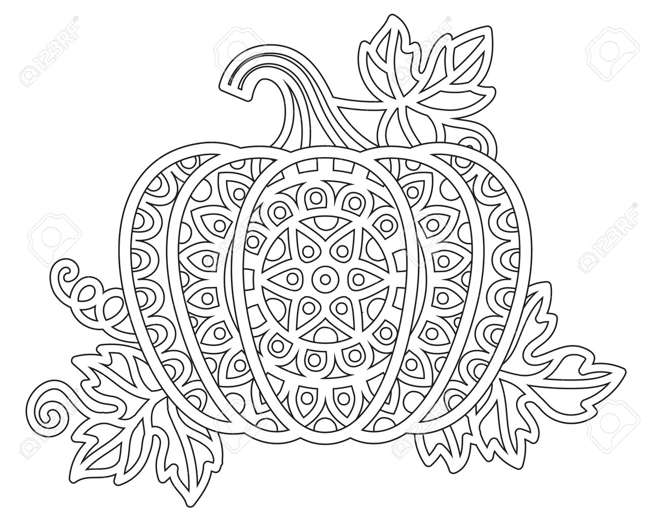 Vector coloring book for adults pumpkin in mandala style with detailed patterns for halloween and thanksgiving day royalty free svg cliparts vectors and stock illustration image