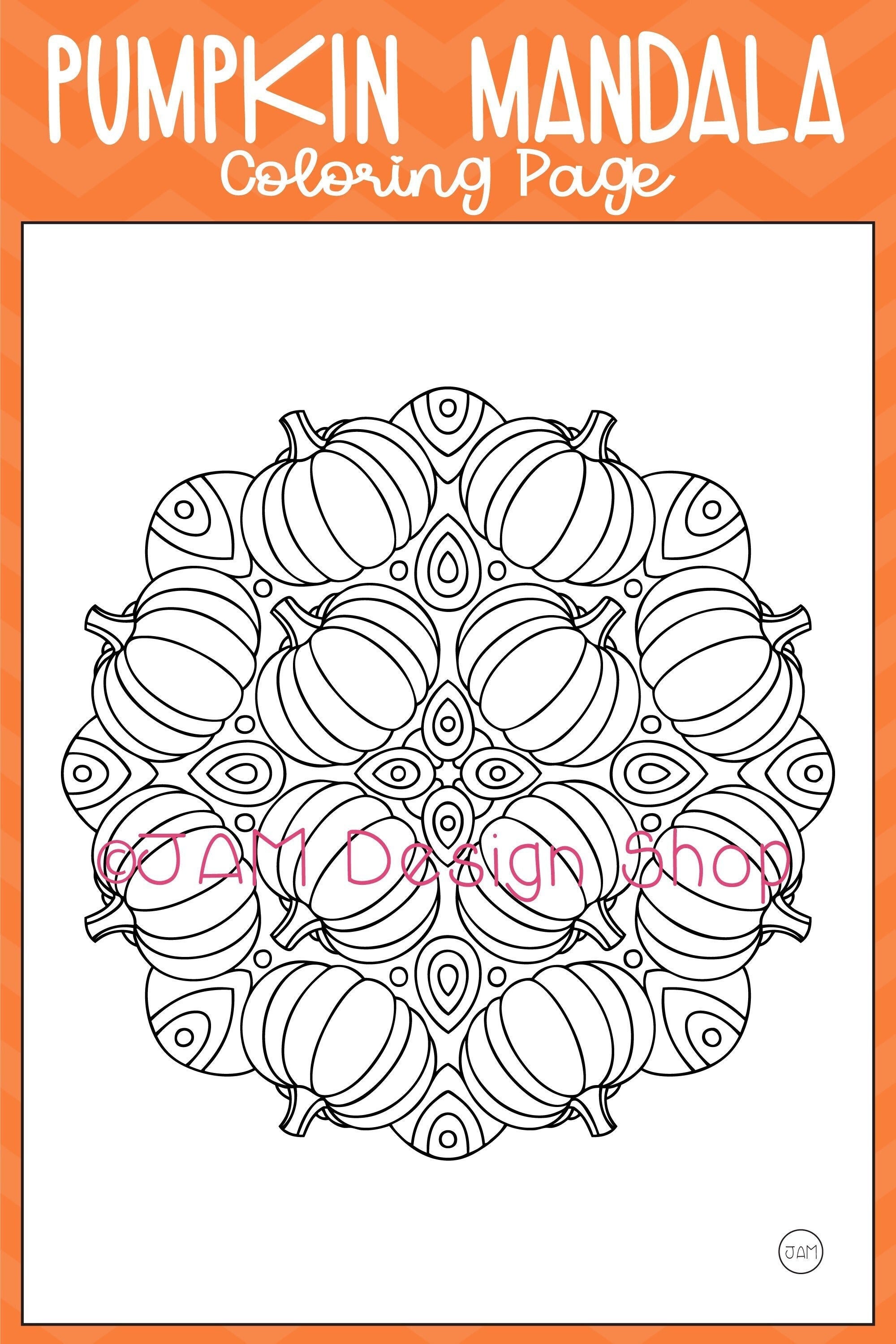 Pumpkin mandala mandala coloring page fall activities holiday party coloring for kids coloring for adults halloween gift