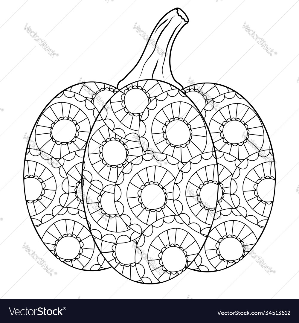 Outlined doodle autumn pumpkin coloring book page vector image