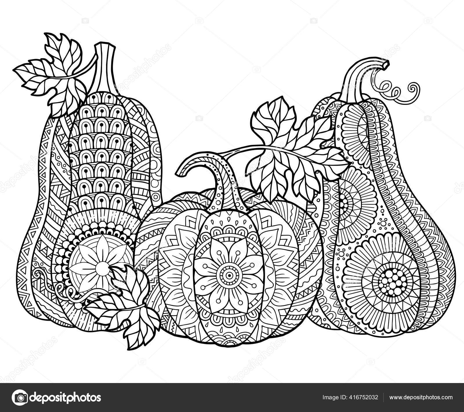 Vector coloring book for adults halloween pumpkins in mandala style with detailed patterns stock vector by natasha