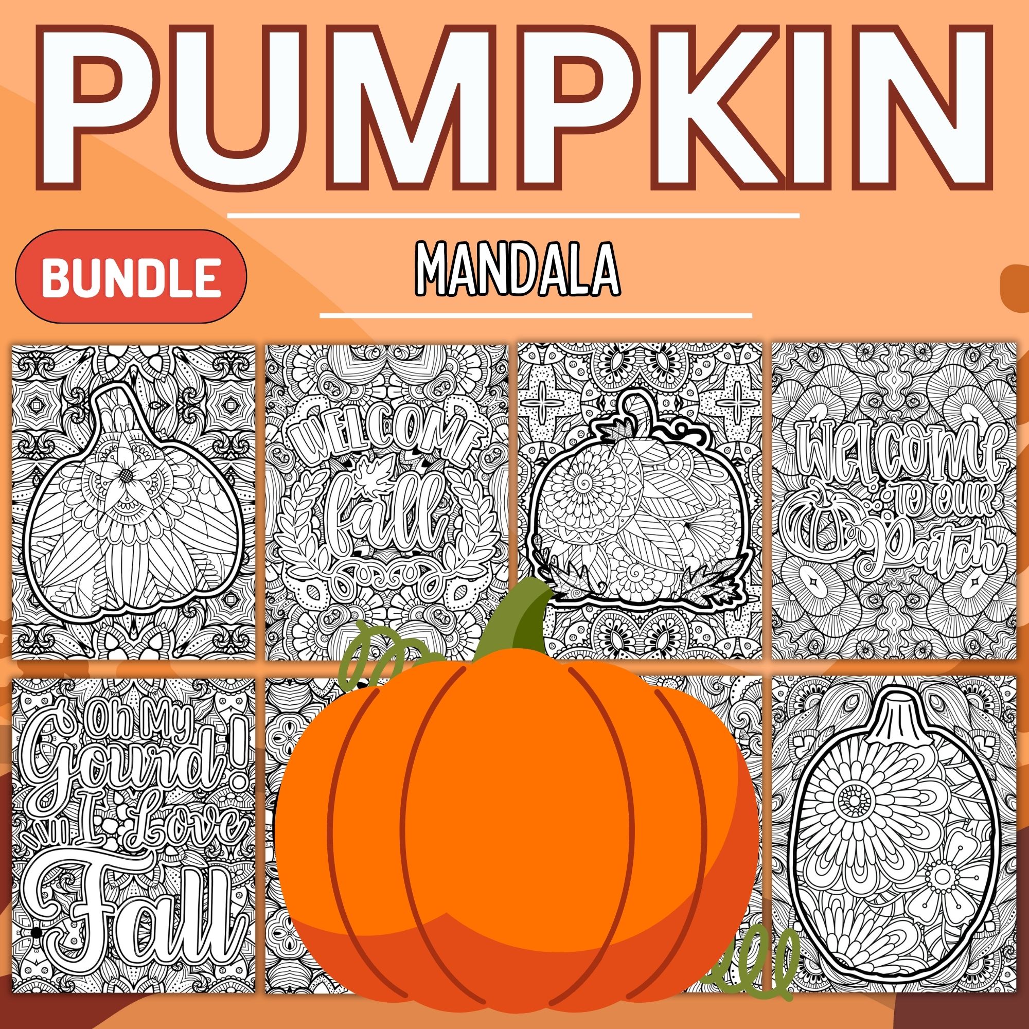 Printable autumn pumpkin mandala coloring pages sheets