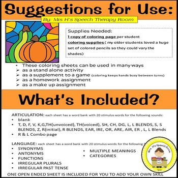 Pumpkin speech therapy color by code grab and go activity tpt