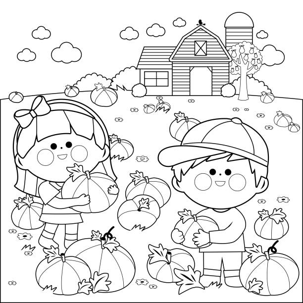 Pumpkin farm kids stock illustrations royalty