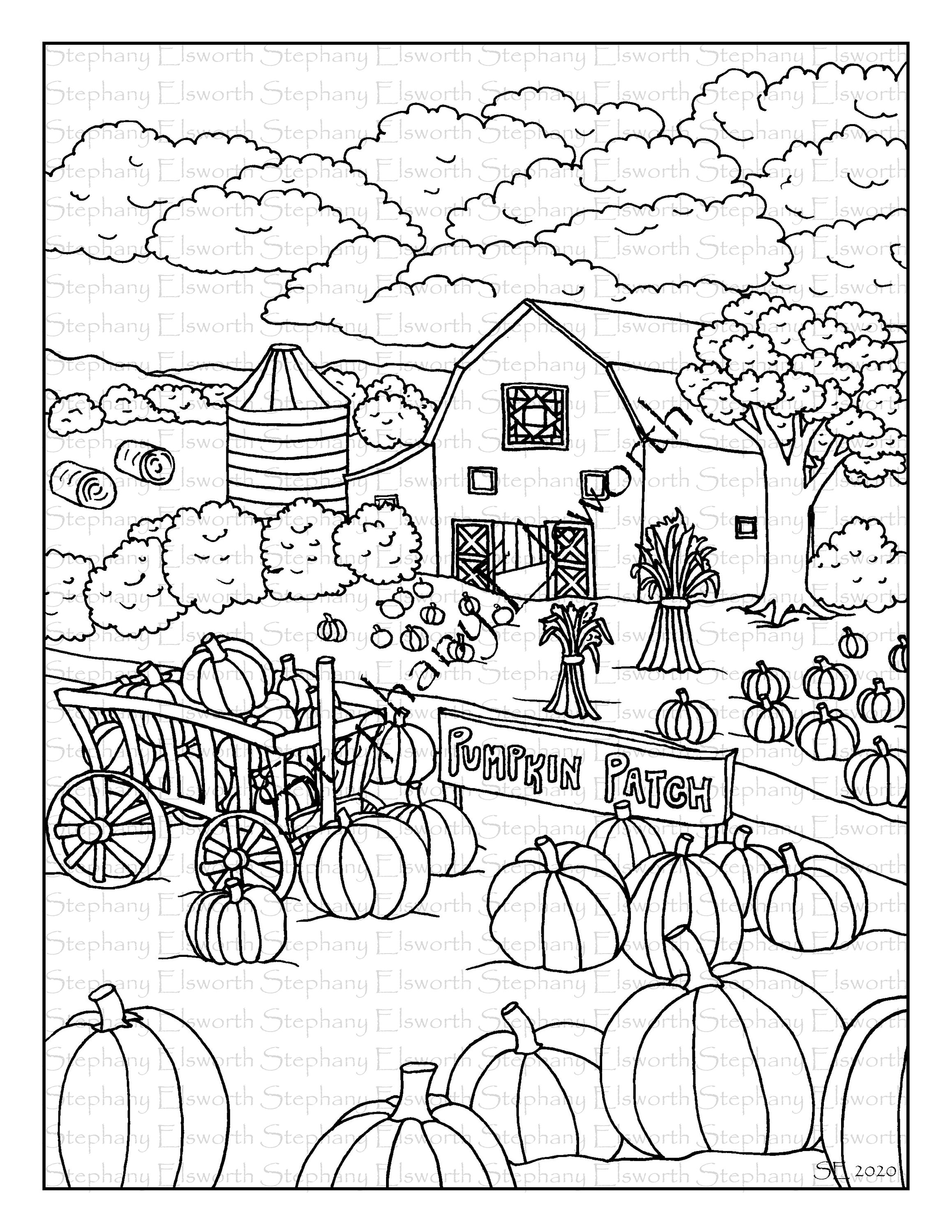 Pumpkin patch x printable instant download coloring page