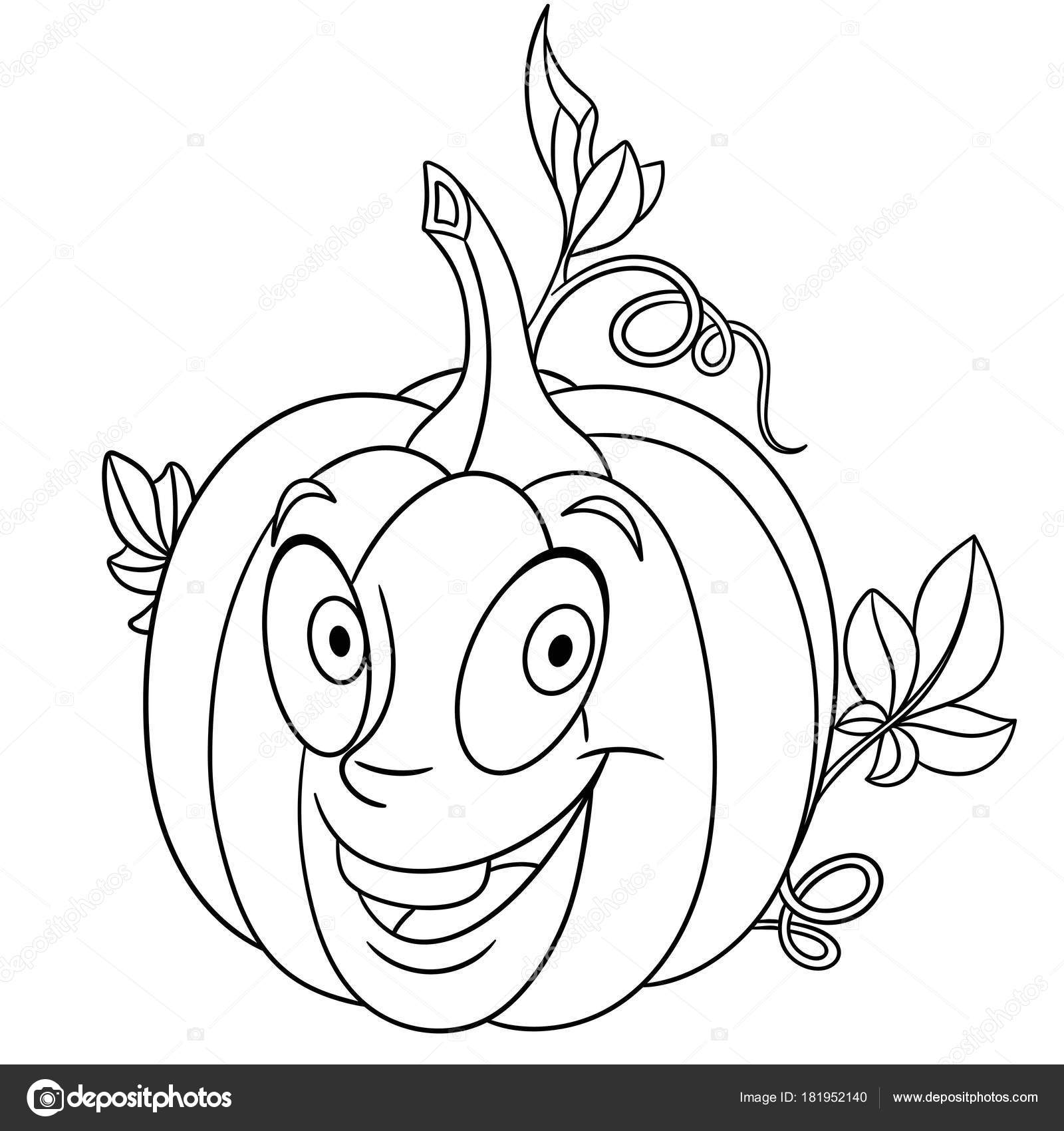 Coloring page cartoon pumpkin happy vegetable character eco food symbol stock vector by sybirko